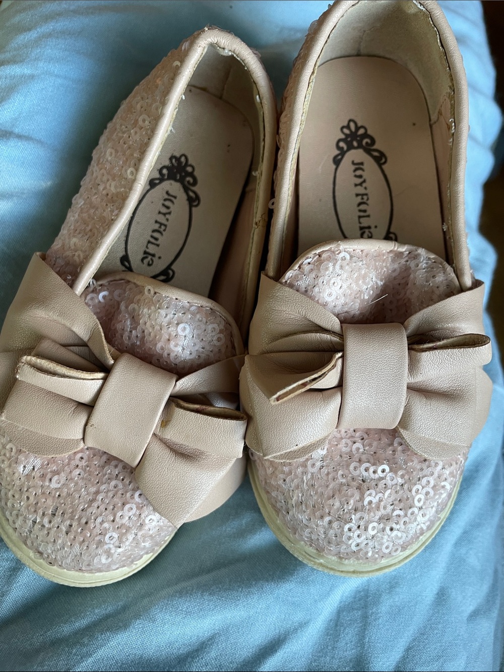 Joyfolie Nude Sequin Bow Slip-On shoes girls T6 casual